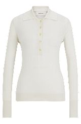 Silk sweater with polo collar in slim fit, White