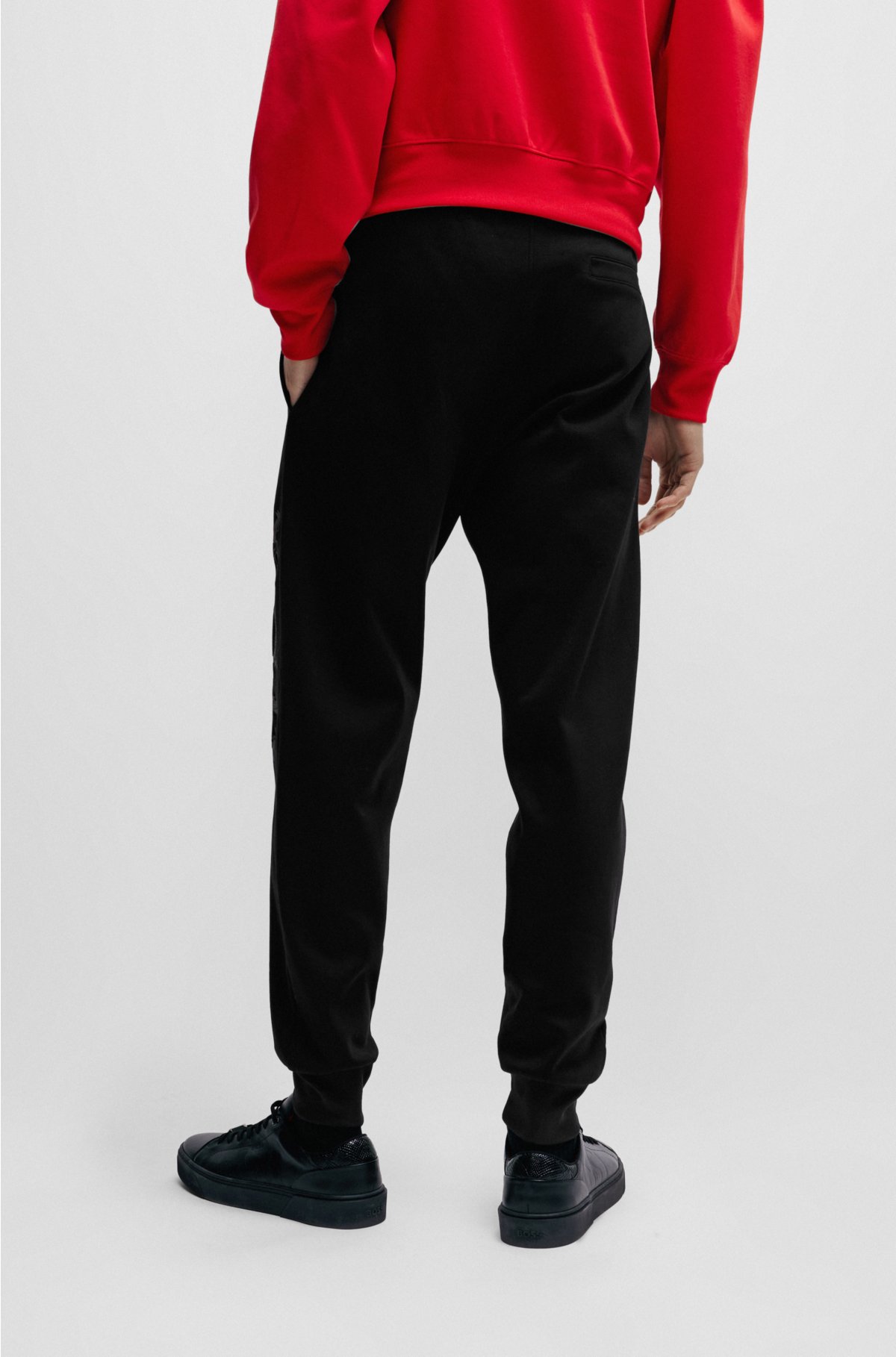 BOSS - Interlock-cotton tracksuit bottoms with embroidered and 