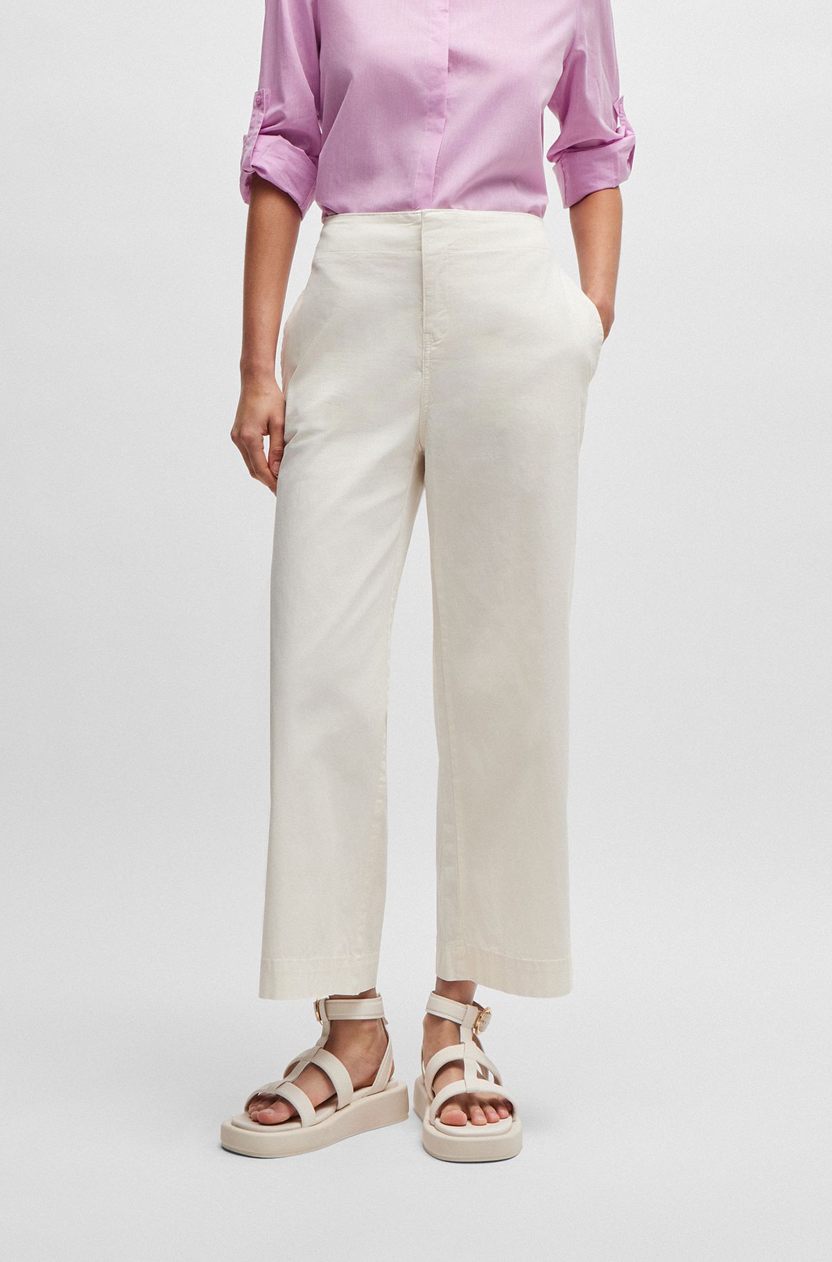 Relaxed-fit trousers in stretch-cotton twill, White