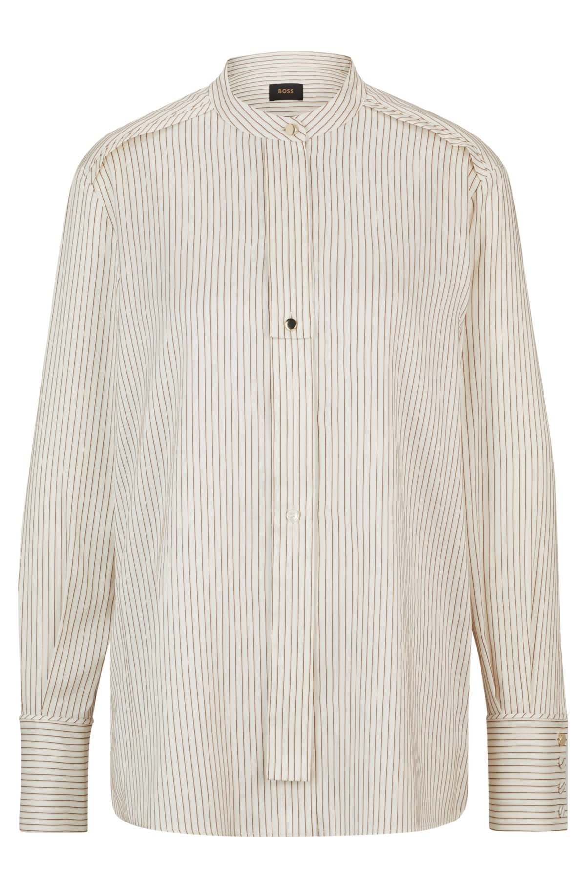 Relaxed-fit blouse in striped silk and cotton, Light Beige