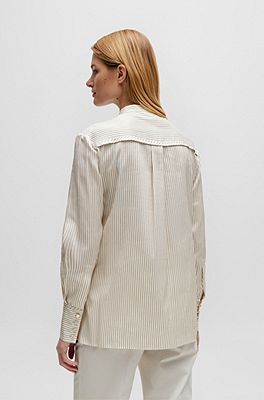 BOSS - Relaxed-fit blouse in striped silk and cotton