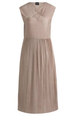 Hugo Boss Sleeveless Dress In High-shine Plissé Fabric In Neutral