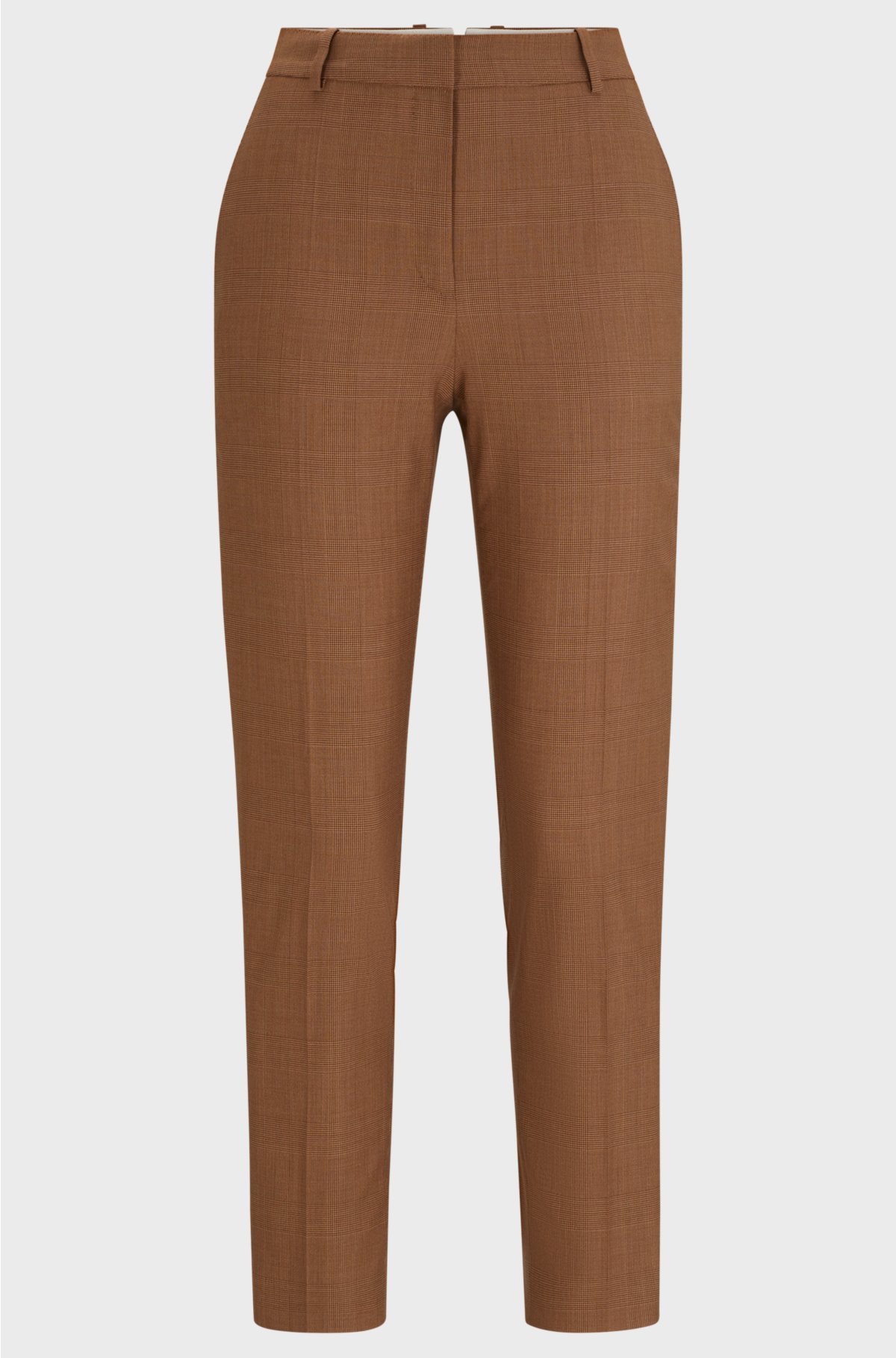 Regular-fit trousers in checked virgin wool and silk, Brown