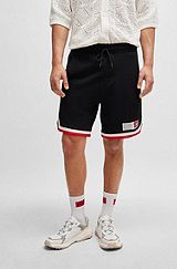 Cotton-terry shorts with varsity-style logo, Black