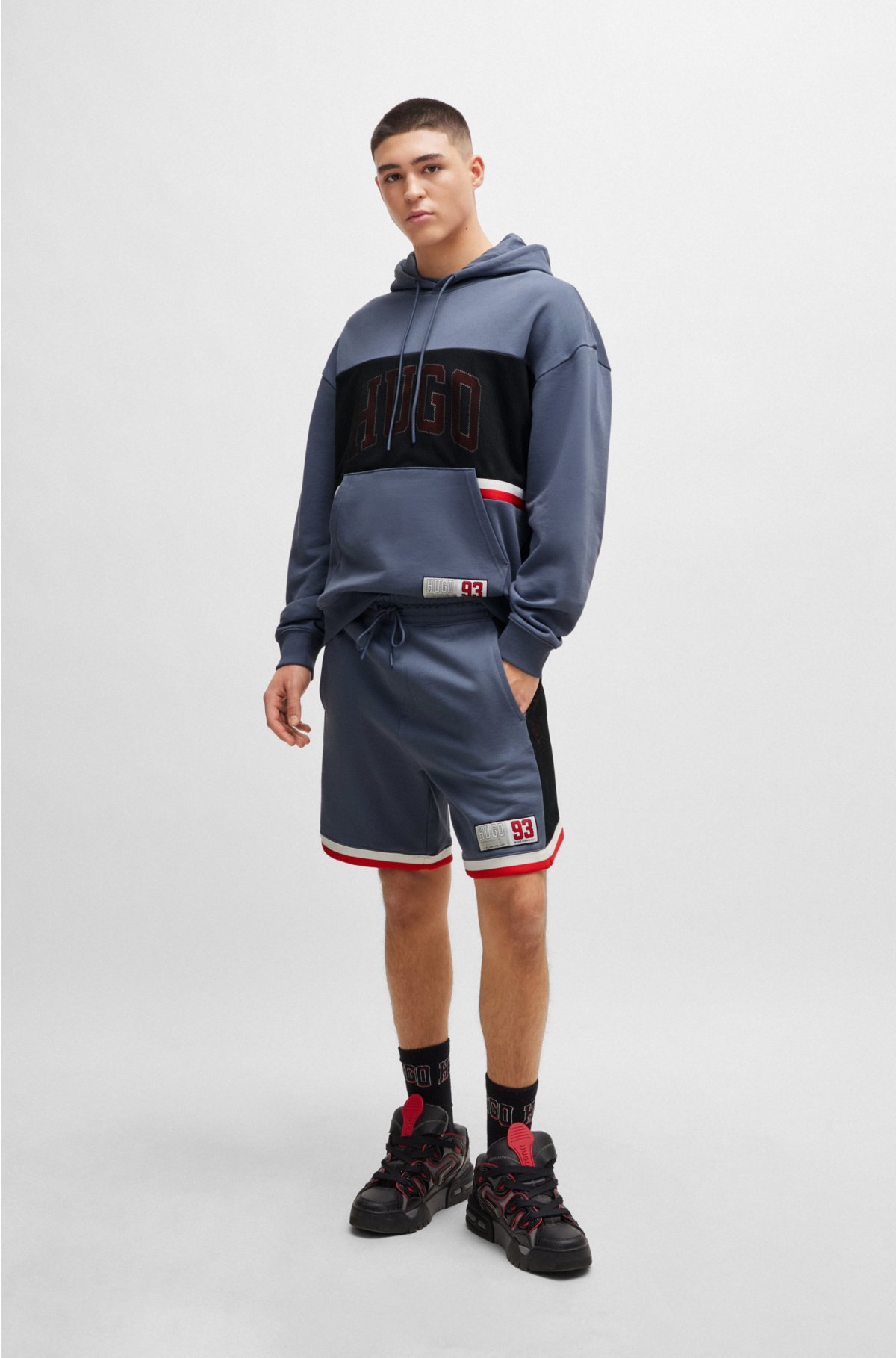Cotton-terry shorts with varsity-style logo, Blue