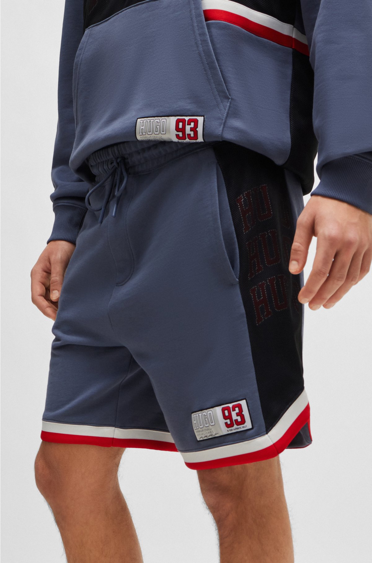 Cotton-terry shorts with varsity-style logo, Blue