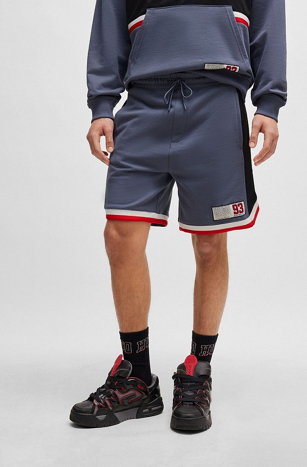 Shorts i bomuldsfrotté med logo i varsity-stil, Blå