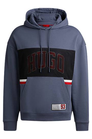Cotton-terry relaxed-fit hoodie with sporty logo, Hugo boss