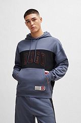 Cotton-terry relaxed-fit hoodie with sporty logo, Blue
