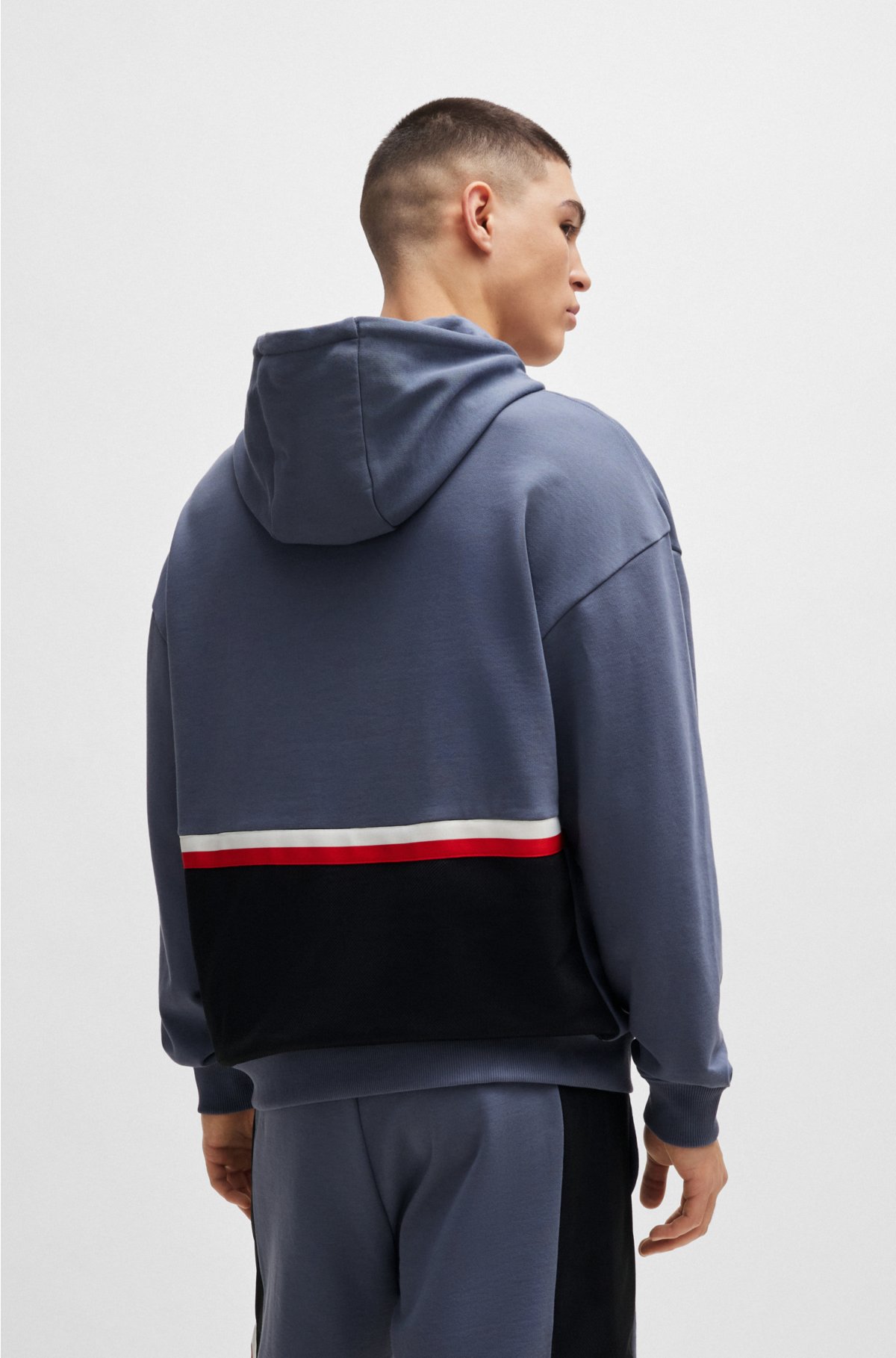Cotton-terry relaxed-fit hoodie with sporty logo, Blue