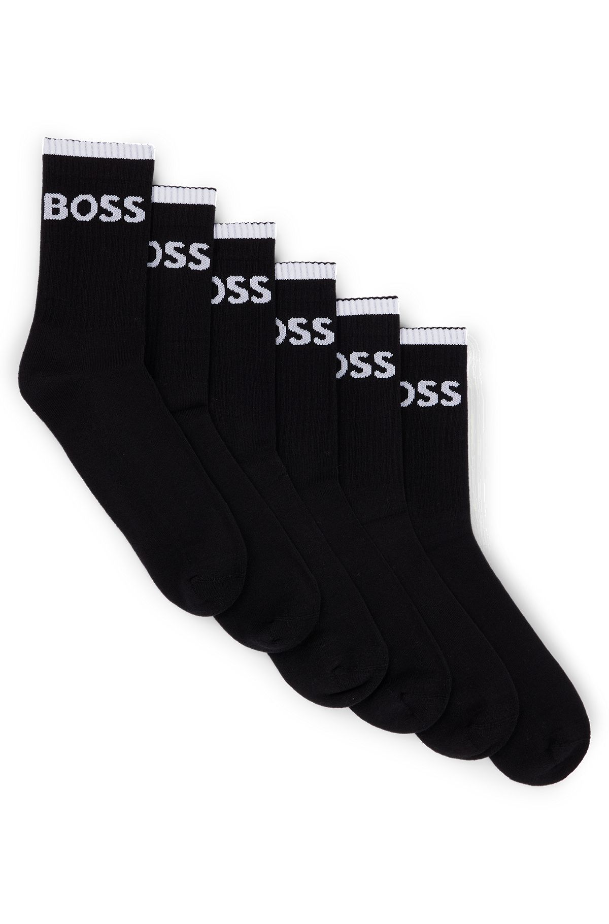 Sechser-Pack kurze Socken aus geripptem Baumwoll-Mix, Schwarz