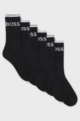 Conjunto de seis meias curtas caneladas em mistura de algod&atilde;o, Black