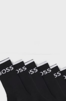 Sechserpack kurze Socken aus geripptem Baumwoll-Mix, Schwarz