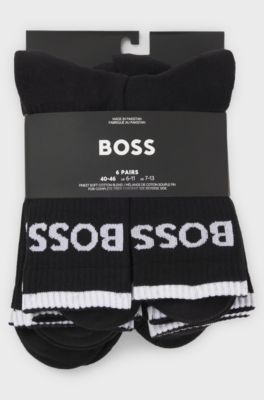 Sechserpack kurze Socken aus geripptem Baumwoll-Mix, Schwarz