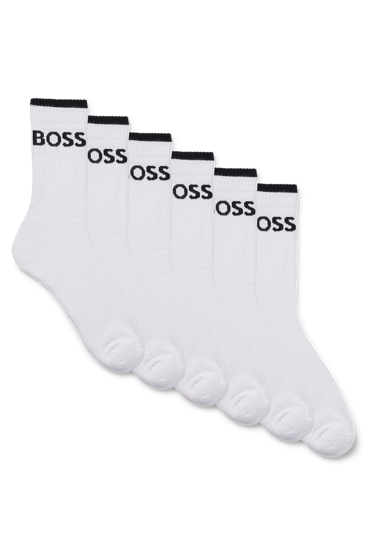 Sechser-Pack kurze Socken aus geripptem Baumwoll-Mix, Weiß