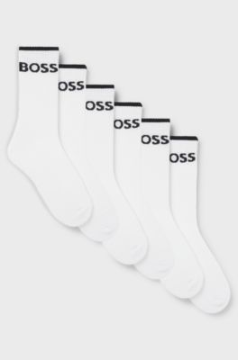 Sechserpack kurze Socken aus geripptem Baumwoll-Mix, Wei&szlig;