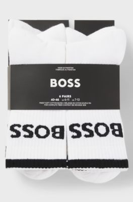 Paquete de seis pares de calcetines cortos de algod&oacute;n acanalado, Blanco