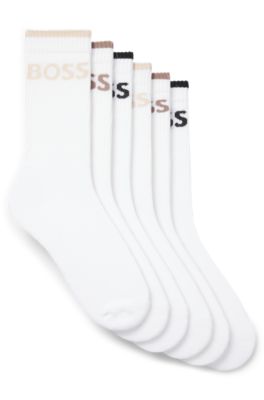 Sechser-Pack kurze Socken aus geripptem Baumwoll-Mix, Wei&szlig;
