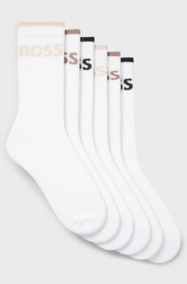 Lot de six paires de chaussettes courtes c&ocirc;tel&eacute;es en coton m&eacute;lang&eacute;, Blanc