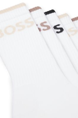 Sechser-Pack kurze Socken aus geripptem Baumwoll-Mix, Wei&szlig;