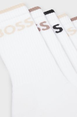 Lot de six paires de chaussettes courtes c&ocirc;tel&eacute;es en coton m&eacute;lang&eacute;, Blanc