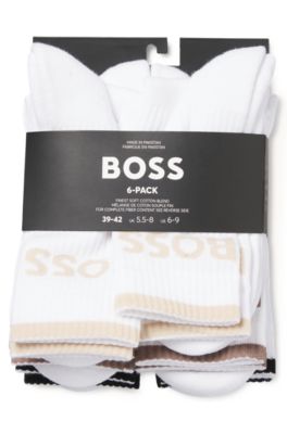 Sechser-Pack kurze Socken aus geripptem Baumwoll-Mix, Wei&szlig;