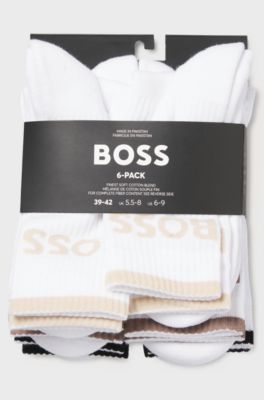 Lot de six paires de chaussettes courtes c&ocirc;tel&eacute;es en coton m&eacute;lang&eacute;, Blanc