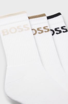 Sechserpack kurze Socken aus geripptem Baumwoll-Mix, Wei&szlig;