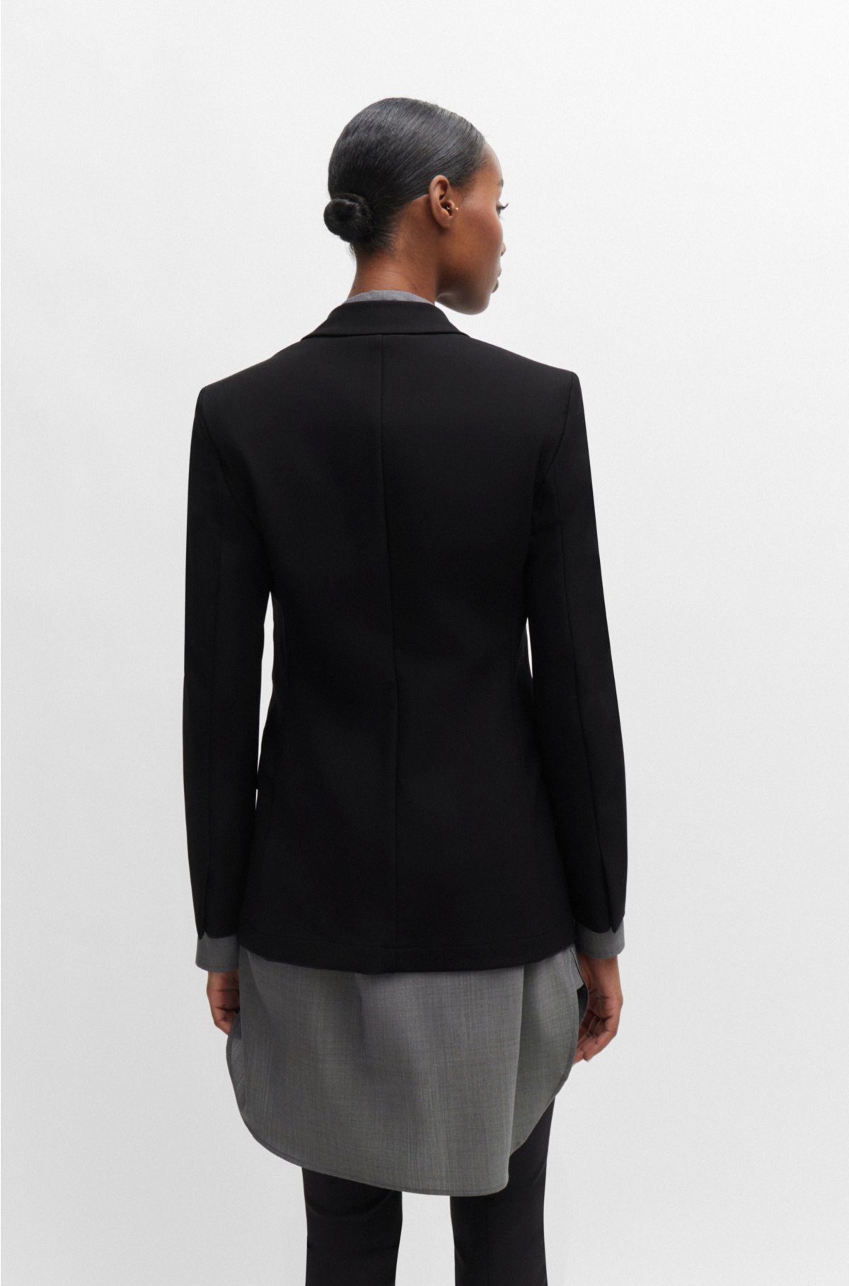 Slim-fit jacket in quick-dry stretch cloth, Black