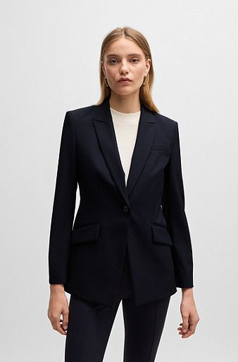 Slim-fit jacket in quick-dry stretch cloth, Dark Blue
