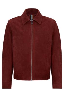 Hugo Boss Regular-fit Jacket In Suede With Two-way Zip In Red