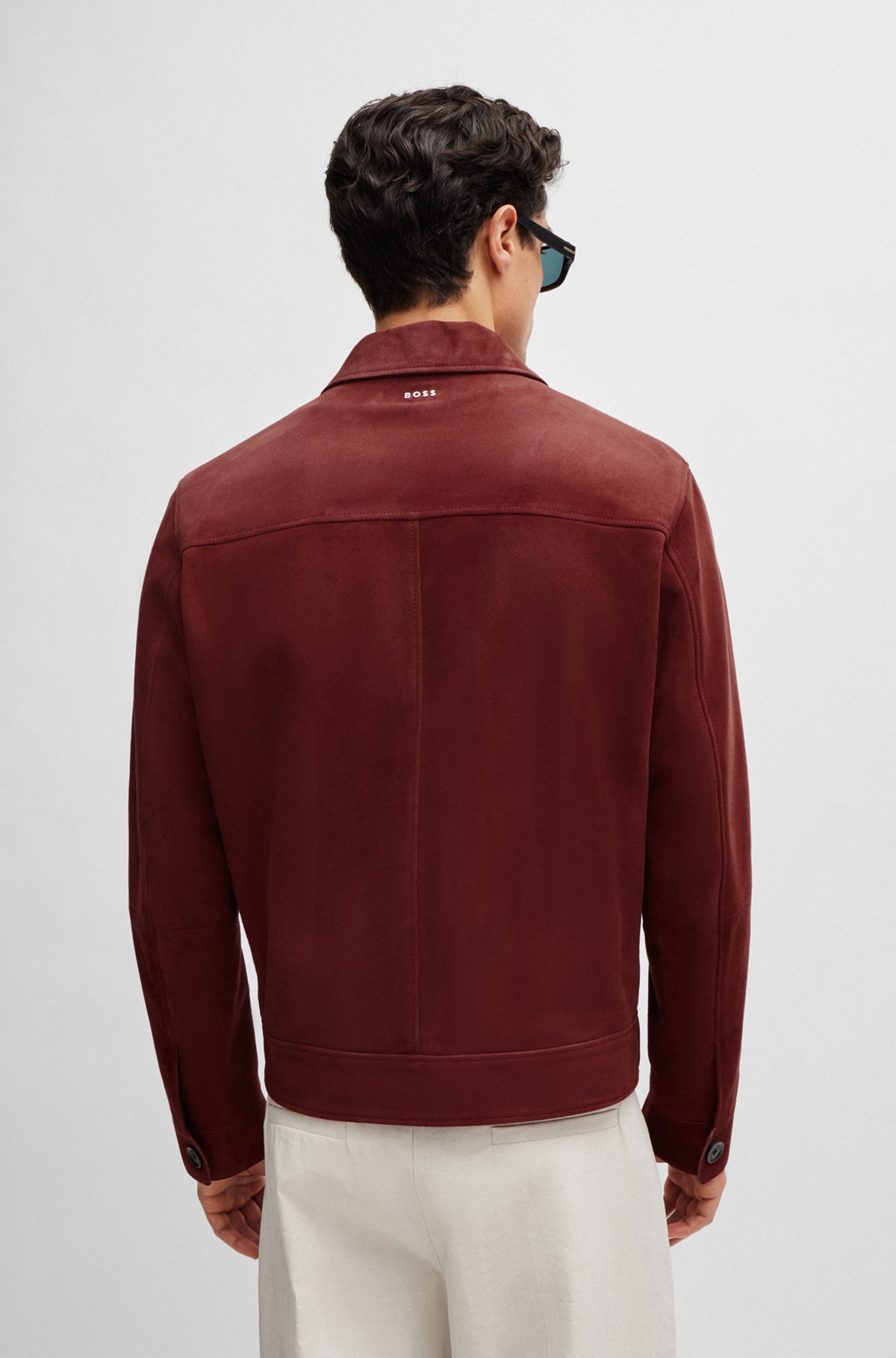 BOSS - Regular-fit jacket in suede with two-way zip