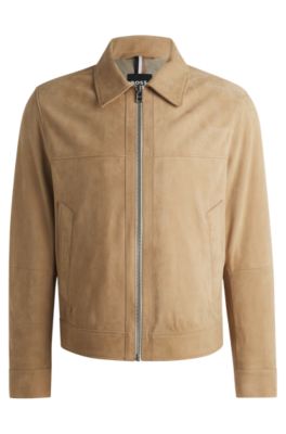 BOSS - Regular-fit jacket in suede with two-way zip