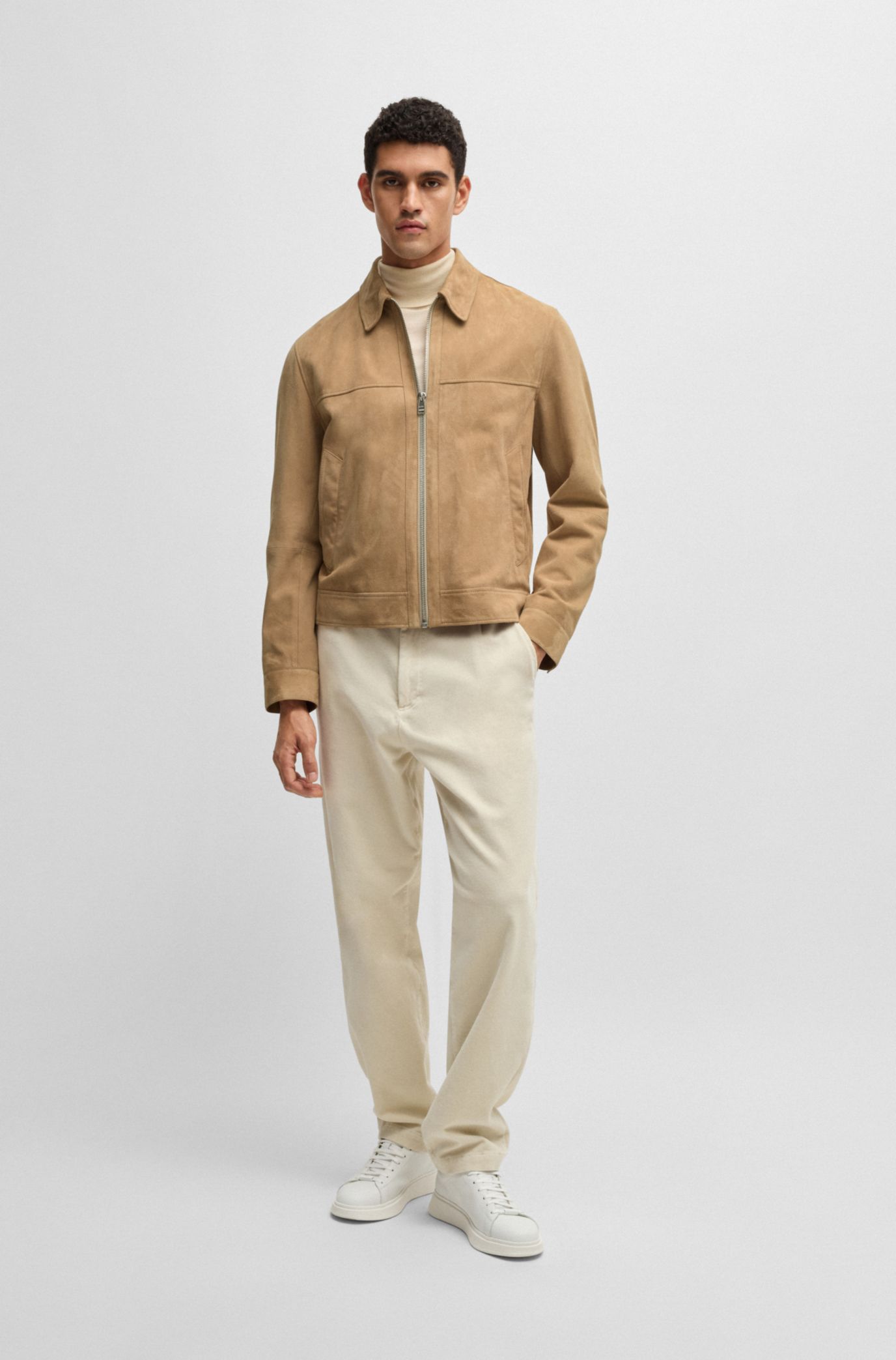 BOSS - Regular-fit jacket in suede with two-way zip