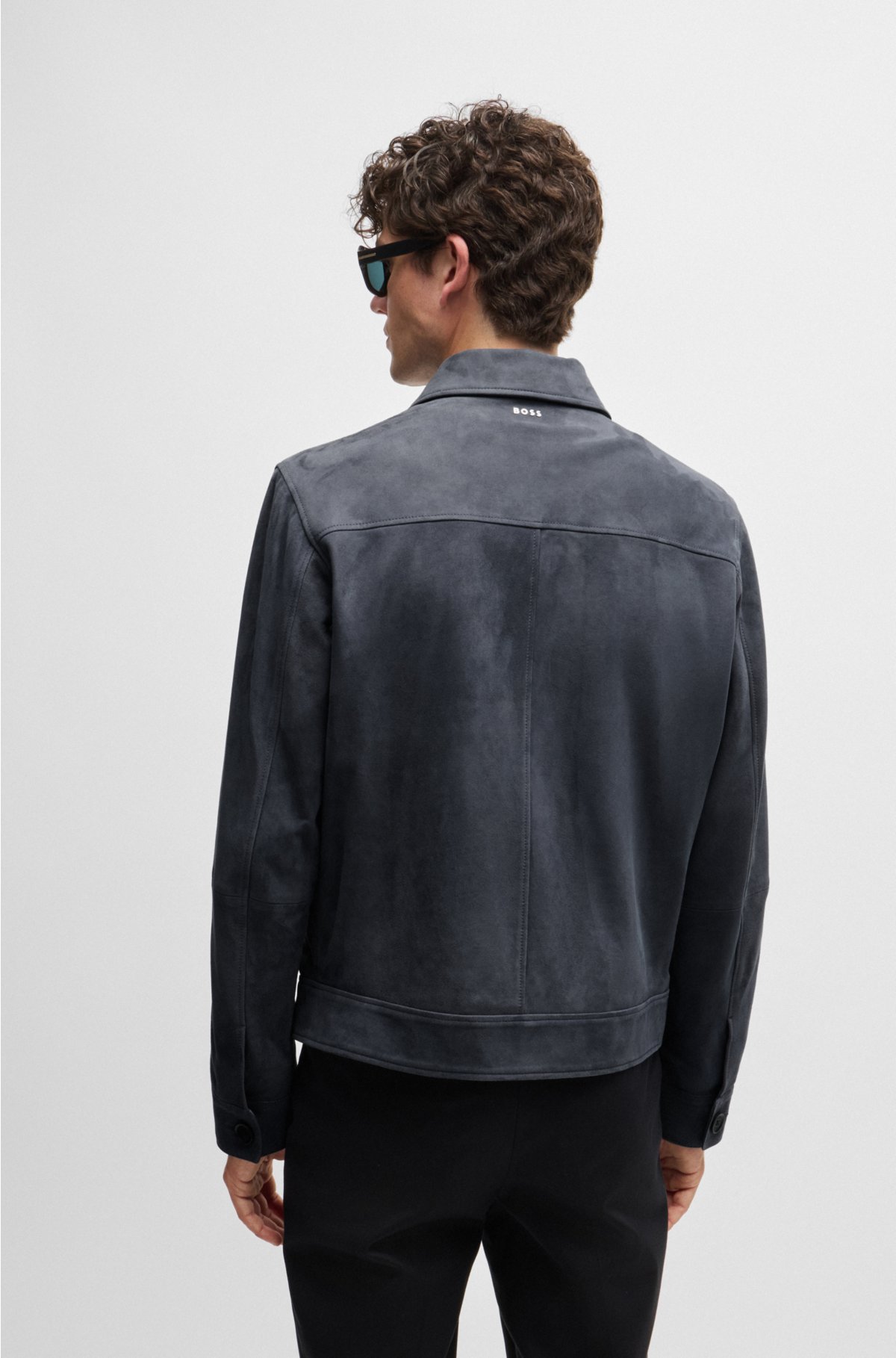 Regular-fit jacket in suede, Dark Blue