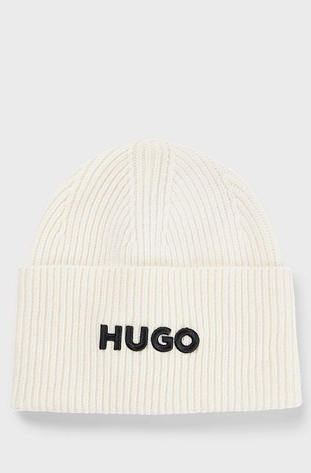 Logo-embroidered beanie hat in a virgin-wool blend, White