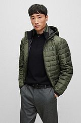 Water-repellent padded jacket with tonal logo, Green