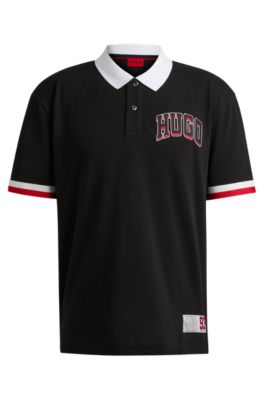 Hugo Cotton Piqué Polo Shirt With Varsity Style Logo Badge