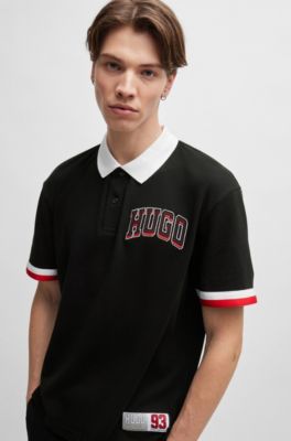 HUGO コットンピケ ポロシャツ カレッジスタイル ロゴパッチ