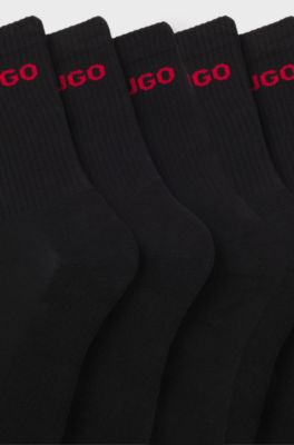 Six-pack of quarter-length socks with logo detail, Black