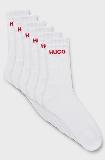 Six-pack of quarter-length socks with logo detail, White
