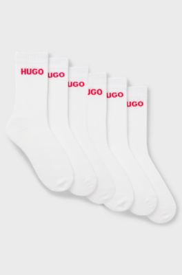 Six-pack of quarter-length socks with logo detail, White