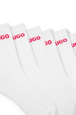Six-pack of quarter-length socks with logo detail, White