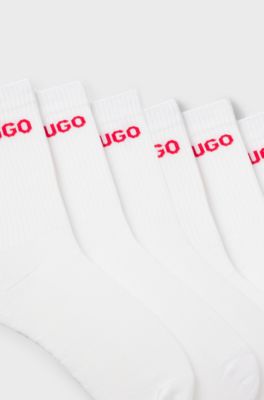 Six-pack of quarter-length socks with logo detail, White
