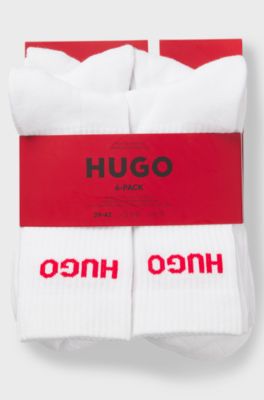 Lot de six paires de chaussettes mi-mollet &agrave; logo, Blanc