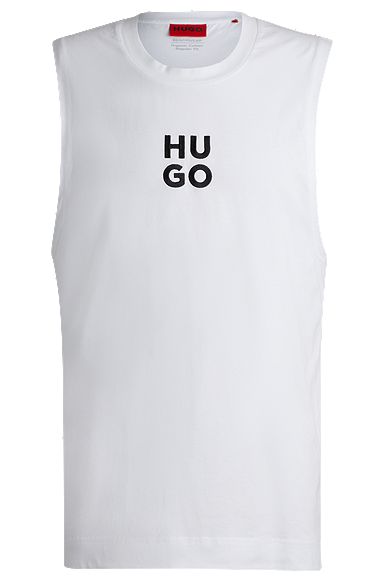 Cotton-jersey tank top with stacked logo embroidery, White