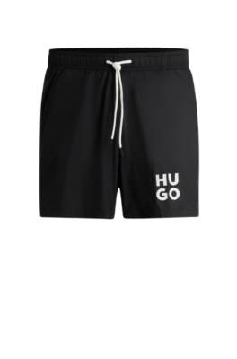 Hugo Quick-dry Swim Shorts With Stacked-logo Print In Black