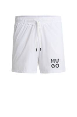 Hugo Quick-dry Swim Shorts With Stacked-logo Print In White