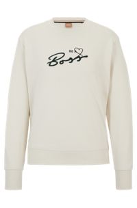 Cotton-terry sweatshirt with logo slogan, White