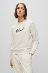 Sweatshirt i bomuldsfrotté med logoslogan, Hvid